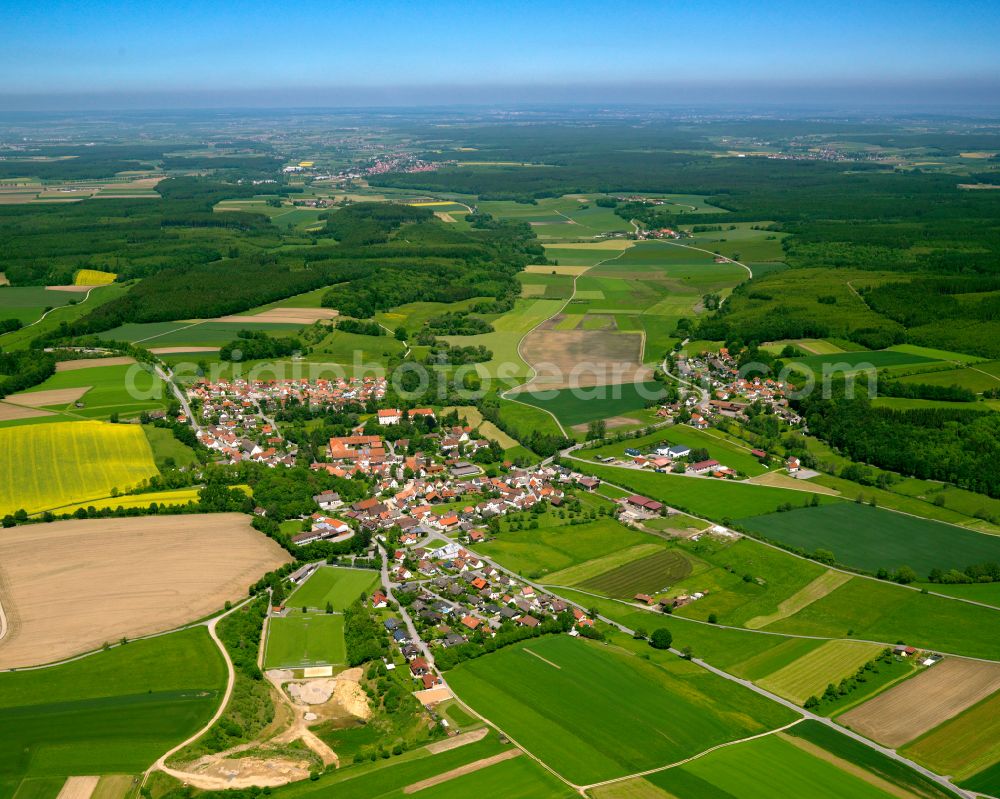 Aerial image Gutenzell - Village view on the edge of agricultural fields and land in Gutenzell in the state Baden-Wuerttemberg, Germany