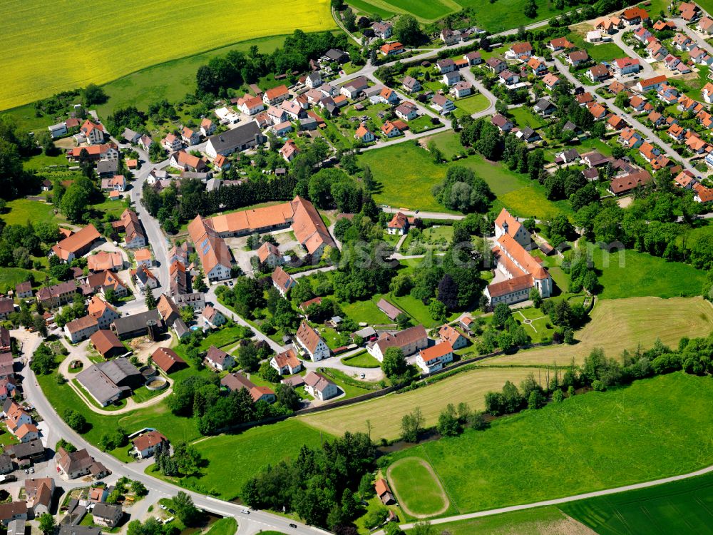 Aerial image Gutenzell - Village view on the edge of agricultural fields and land in Gutenzell in the state Baden-Wuerttemberg, Germany