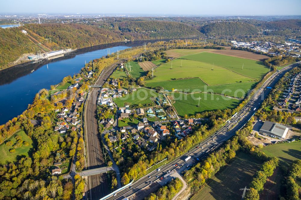 Hagen from above - Village view on the edge of agricultural fields and land on street Hengsteyer Strasse in the district Hengstey in Hagen at Ruhrgebiet in the state North Rhine-Westphalia, Germany