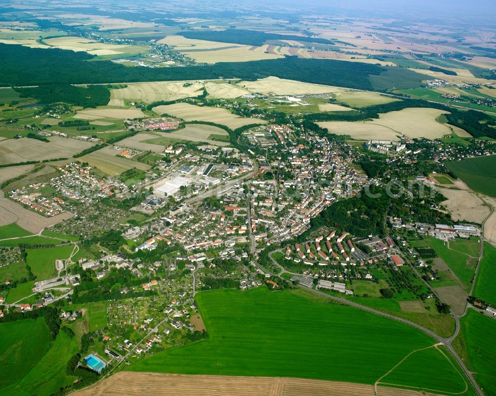 Aerial image Hainichen - Village view on the edge of agricultural fields and land in Hainichen in the state Saxony, Germany