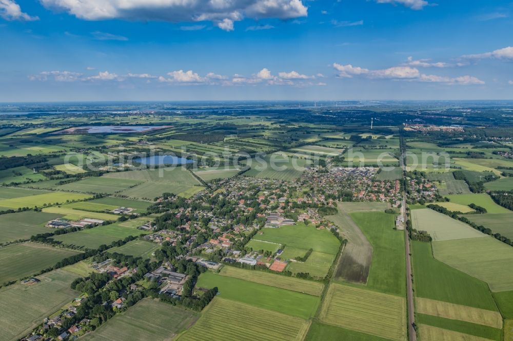 Hammah from above - Village view on the edge of agricultural fields and land in Hammah in the state Lower Saxony, Germany