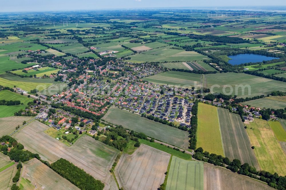 Hammah from above - Village view on the edge of agricultural fields and land in Hammah in the state Lower Saxony, Germany