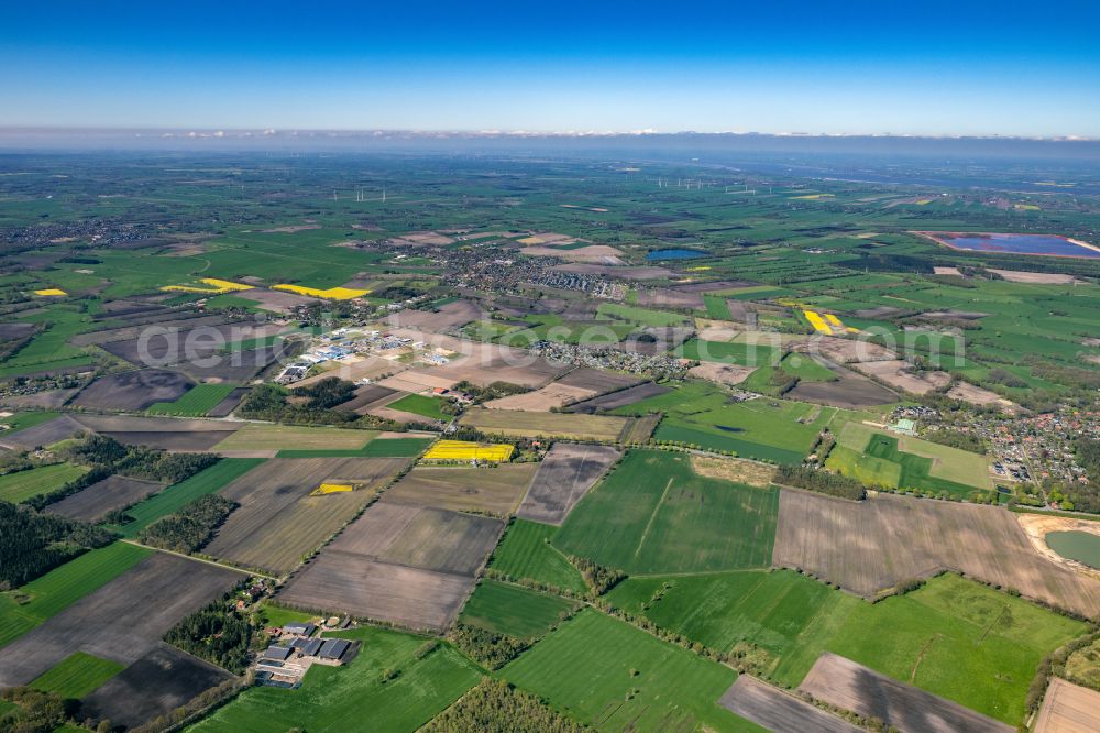 Hammah from the bird's eye view: Village view on the edge of agricultural fields and land in Hammah in the state Lower Saxony, Germany