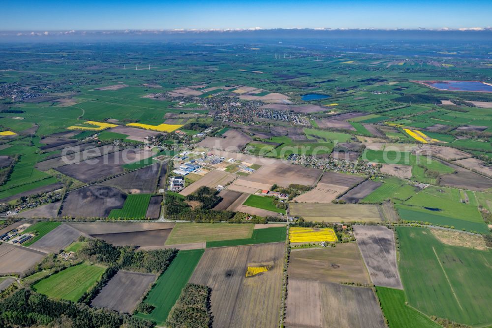 Aerial image Hammah - Village view on the edge of agricultural fields and land in Hammah in the state Lower Saxony, Germany