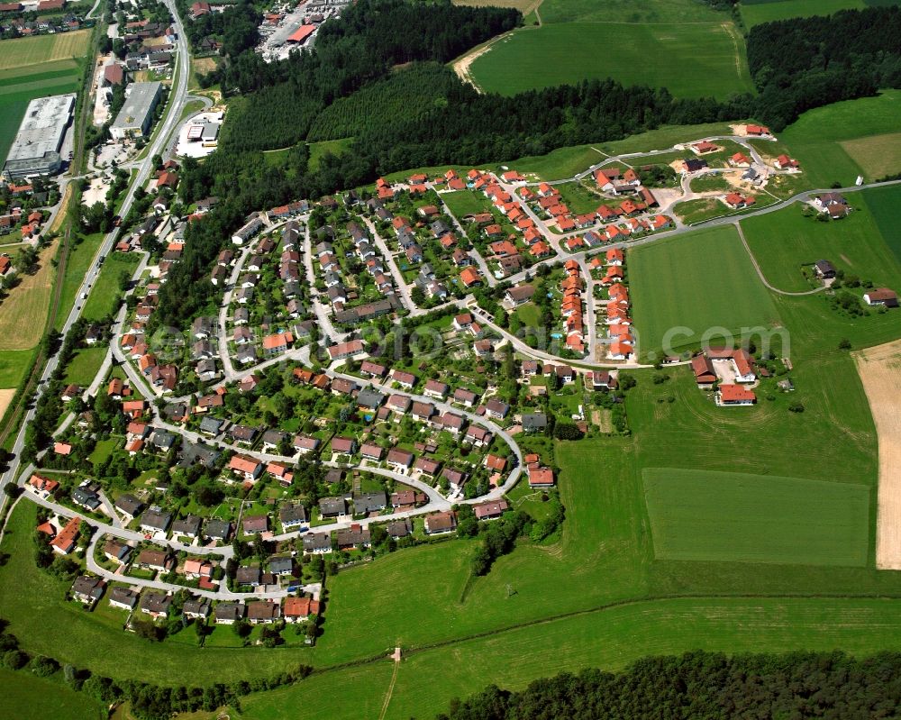 Aerial image Hausbeck - Village view on the edge of agricultural fields and land in Hausbeck in the state Bavaria, Germany