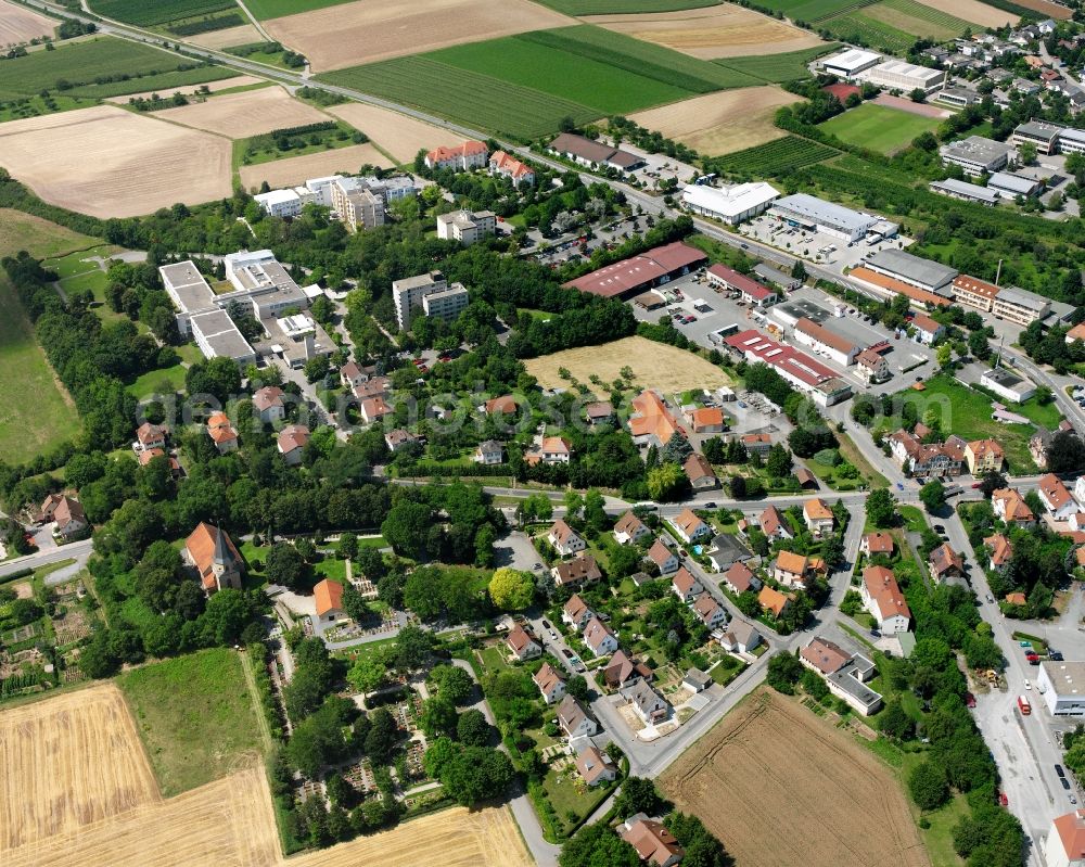 Hausen from the bird's eye view: Village view on the edge of agricultural fields and land in Hausen in the state Baden-Wuerttemberg, Germany