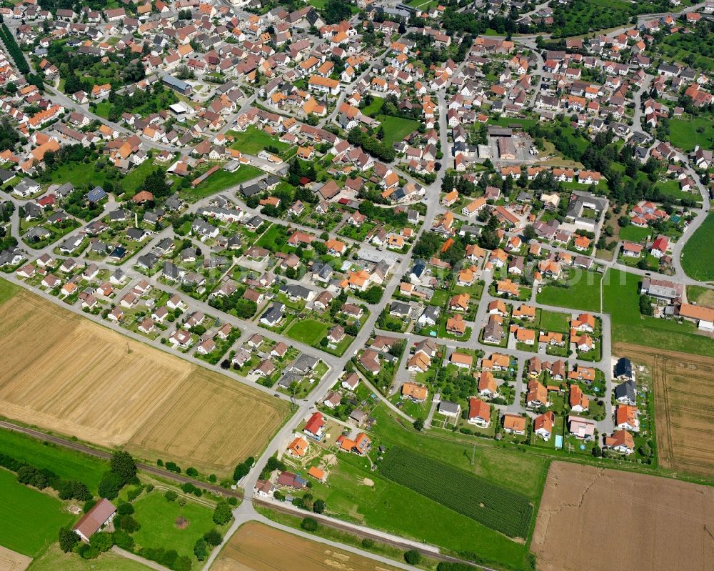 Aerial photograph Herbertingen - Village view on the edge of agricultural fields and land in Herbertingen in the state Baden-Wuerttemberg, Germany