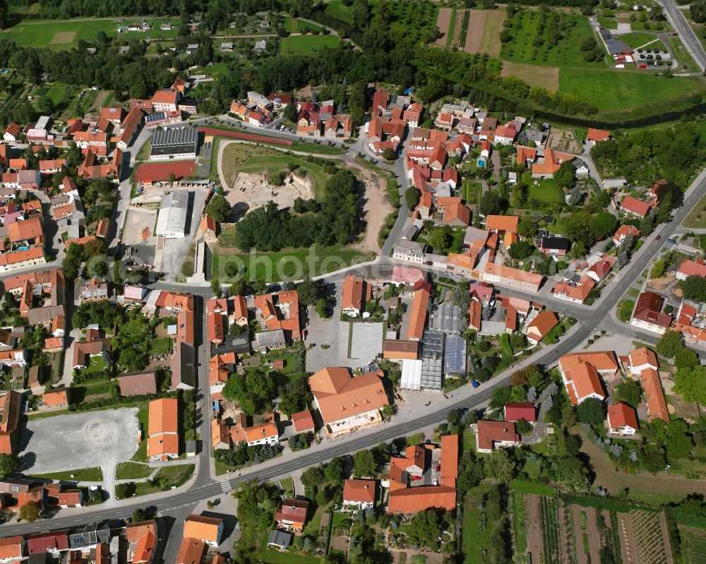 Aerial image Herbsleben - Village view on the edge of agricultural fields and land in Herbsleben in the state Thuringia, Germany