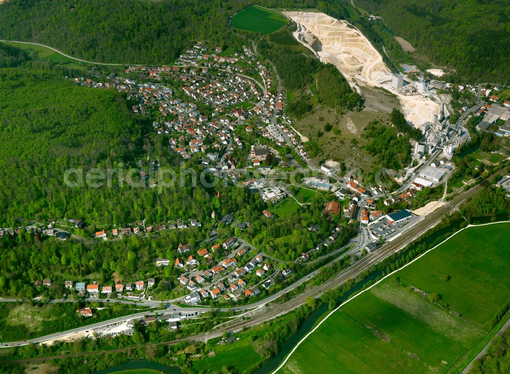 Herrlingen from the bird's eye view: Village view on the edge of agricultural fields and land in Herrlingen in the state Baden-Wuerttemberg, Germany