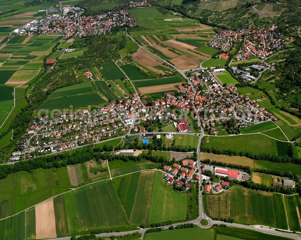 Höfen from above - Village view on the edge of agricultural fields and land in Höfen in the state Baden-Wuerttemberg, Germany