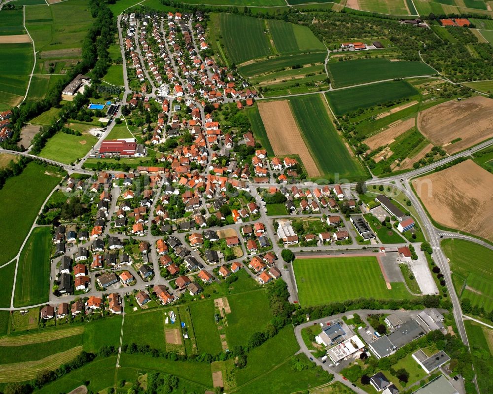 Höfen from the bird's eye view: Village view on the edge of agricultural fields and land in Höfen in the state Baden-Wuerttemberg, Germany