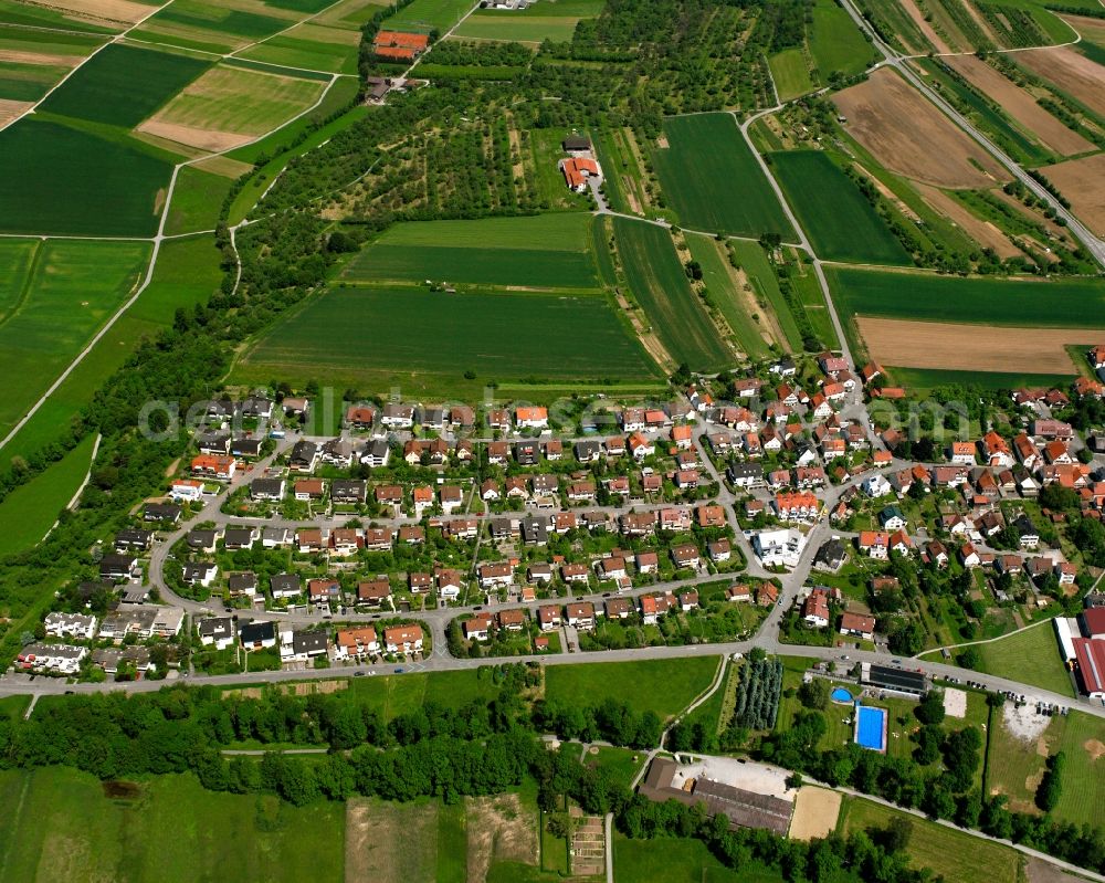 Aerial image Höfen - Village view on the edge of agricultural fields and land in Höfen in the state Baden-Wuerttemberg, Germany