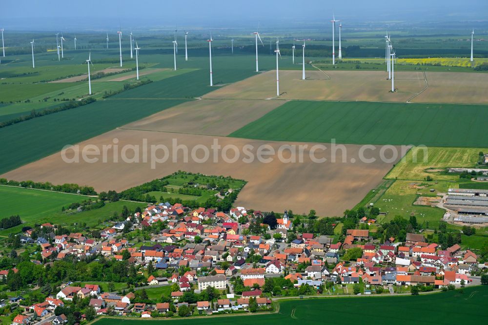 Hochheim from above - Village view on the edge of agricultural fields and land in Hochheim in the state Thuringia, Germany