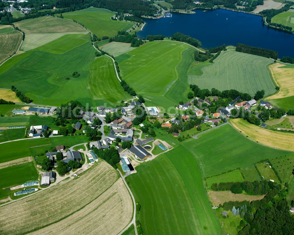 Hof from the bird's eye view: Village view on the edge of agricultural fields and land in the district Eppenreuth in Hof in the state Bavaria, Germany