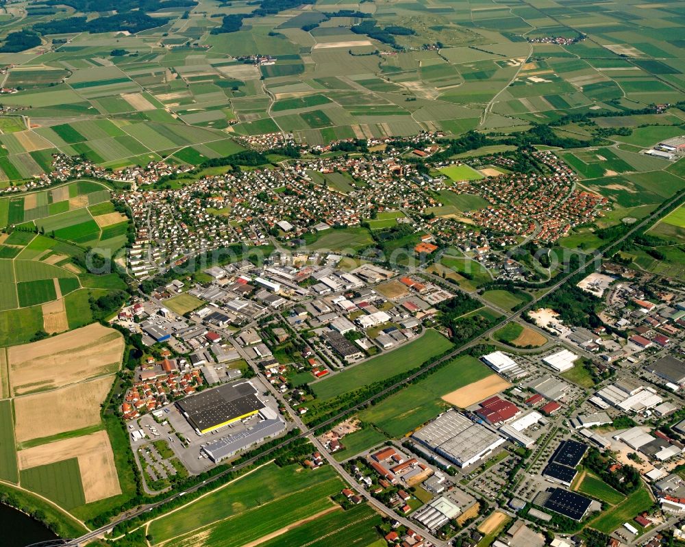 Aerial image Hofstetten - Village view on the edge of agricultural fields and land in Hofstetten in the state Bavaria, Germany