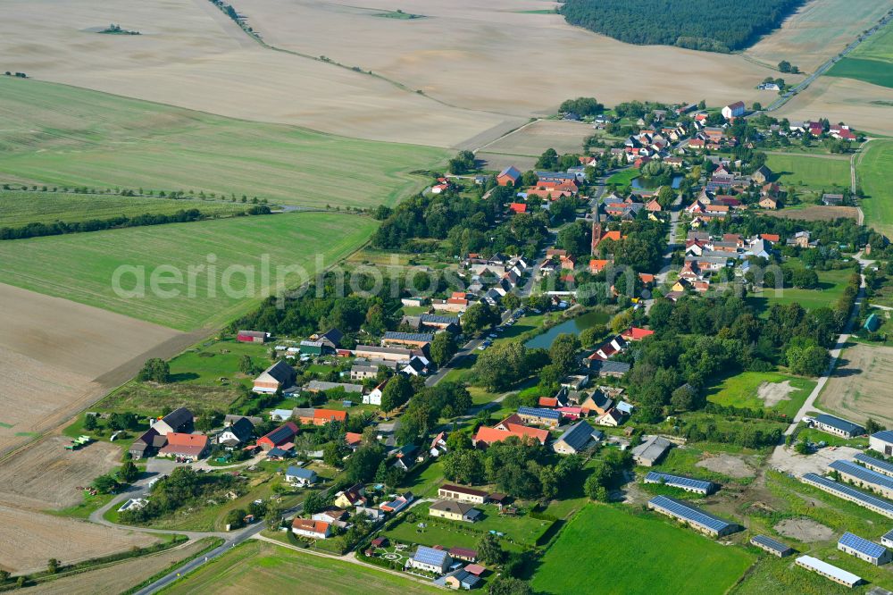 Hohenreinkendorf from above - Village view on the edge of agricultural fields and land in Hohenreinkendorf in the state Brandenburg, Germany