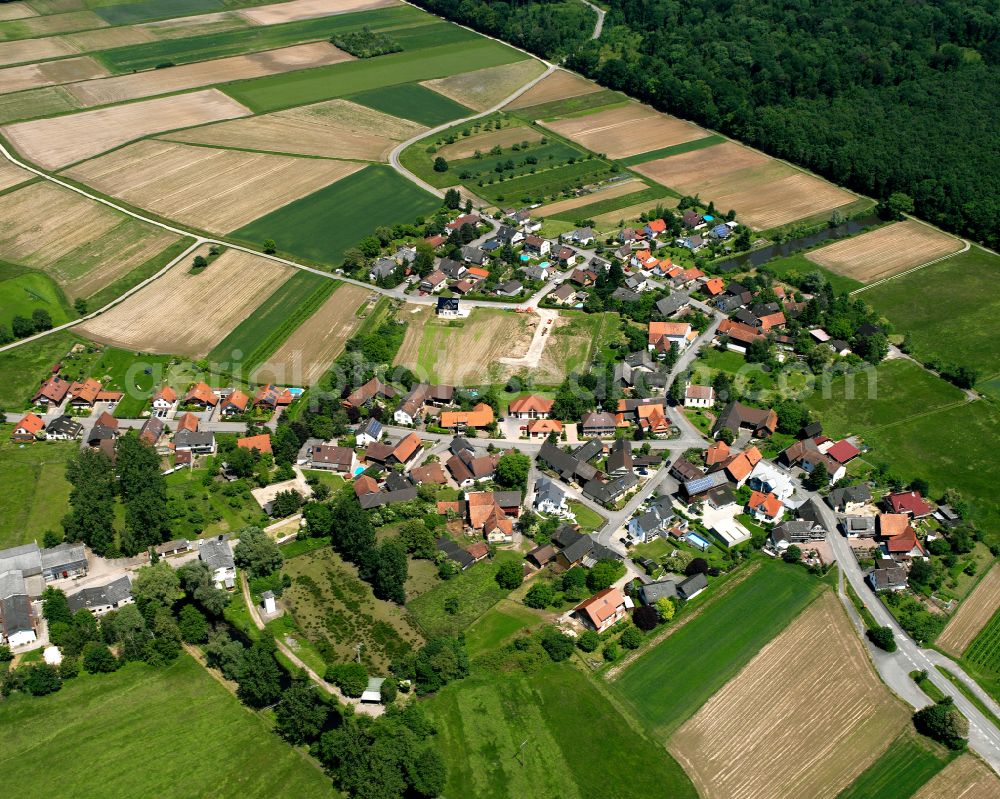 Aerial image Hohnhurst - Village view on the edge of agricultural fields and land in Hohnhurst in the state Baden-Wuerttemberg, Germany