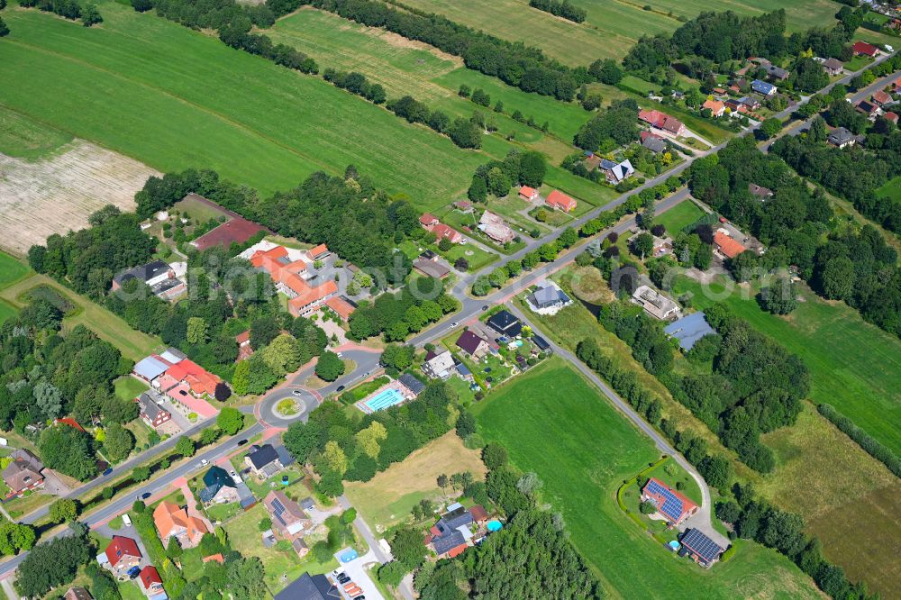 Aerial image Holterfehn - Village view on the edge of agricultural fields and land in Holterfehn in the state Lower Saxony, Germany