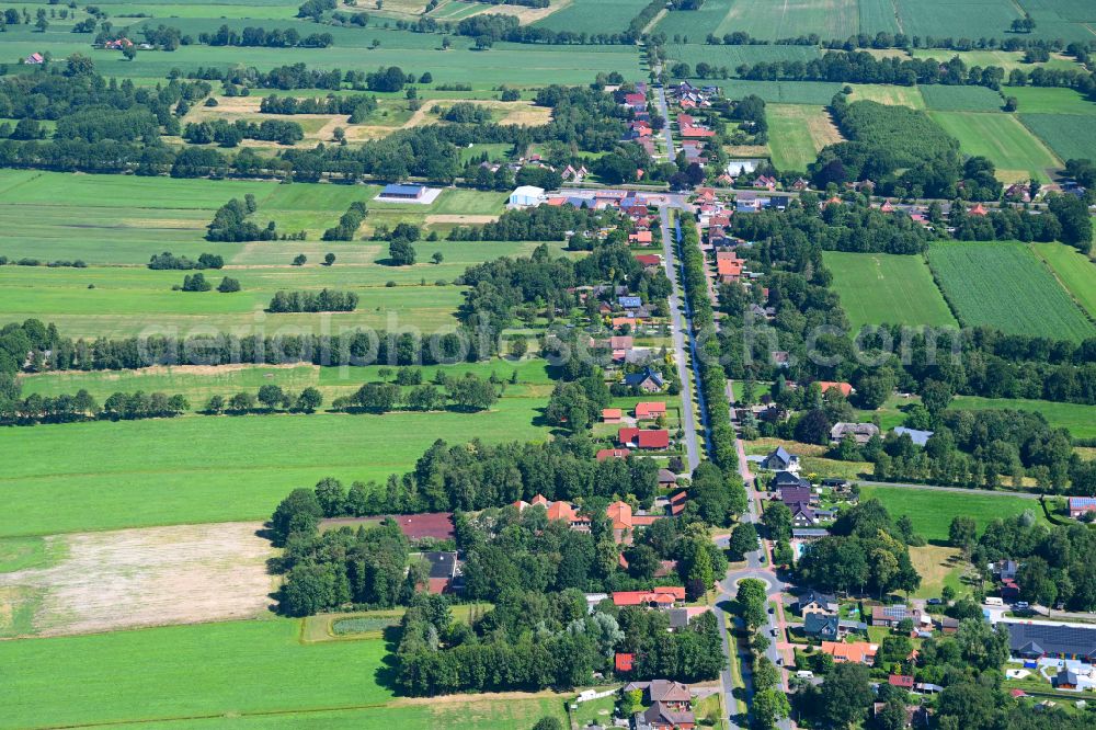 Holtermoor from above - Village view on the edge of agricultural fields and land in Holtermoor in the state Lower Saxony, Germany