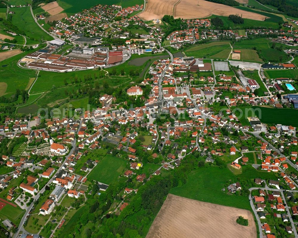 Holzham from above - Village view on the edge of agricultural fields and land in Holzham in the state Bavaria, Germany