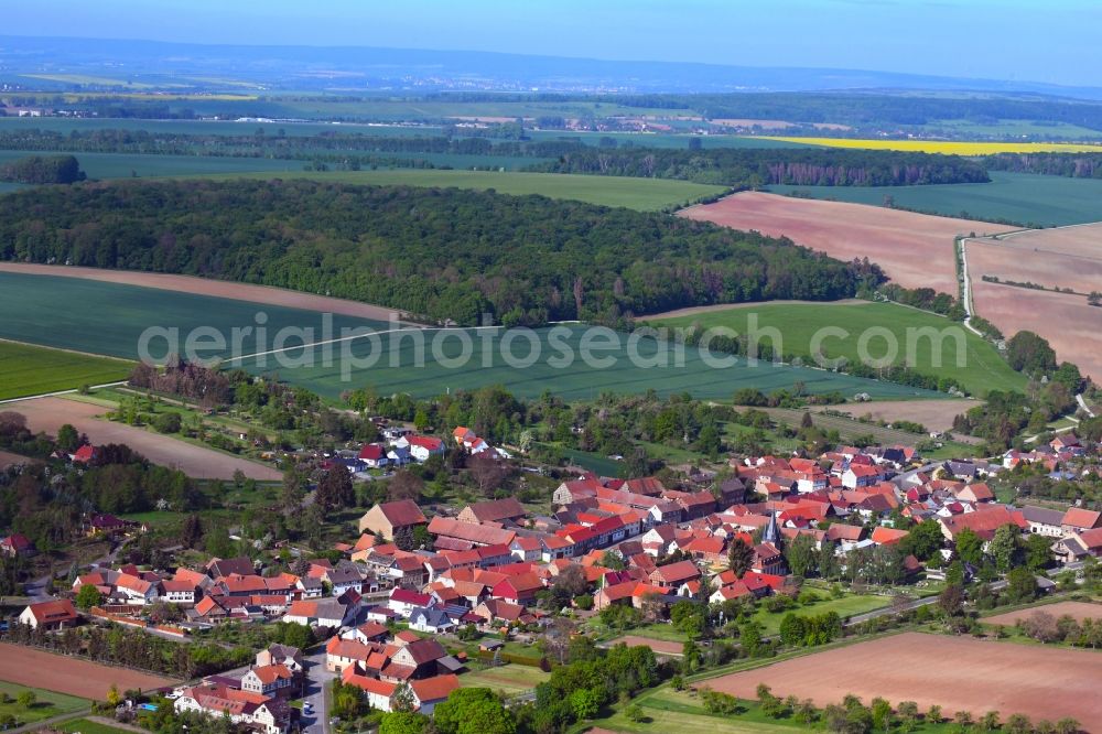 Aerial image Holzsußra - Village view on the edge of agricultural fields and land in Holzsussra in the state Thuringia, Germany