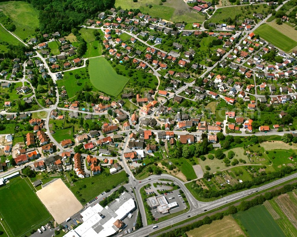 Horheim from above - Village view on the edge of agricultural fields and land in Horheim in the state Baden-Wuerttemberg, Germany