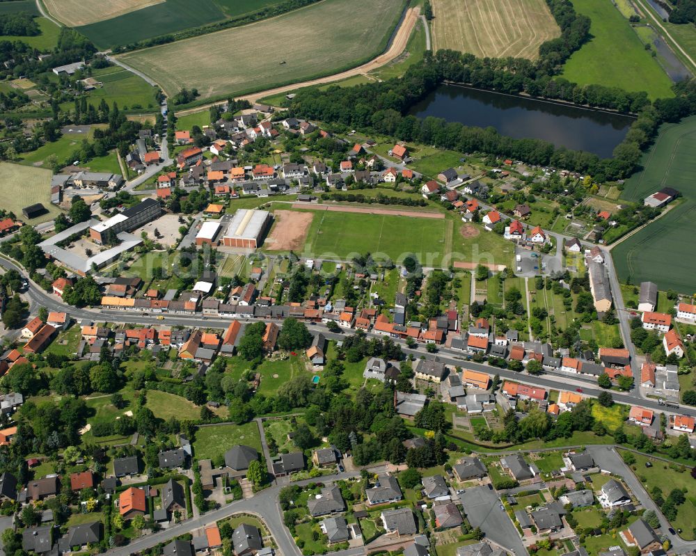 Hornburg from the bird's eye view: Village view on the edge of agricultural fields and land in Hornburg in the state Lower Saxony, Germany