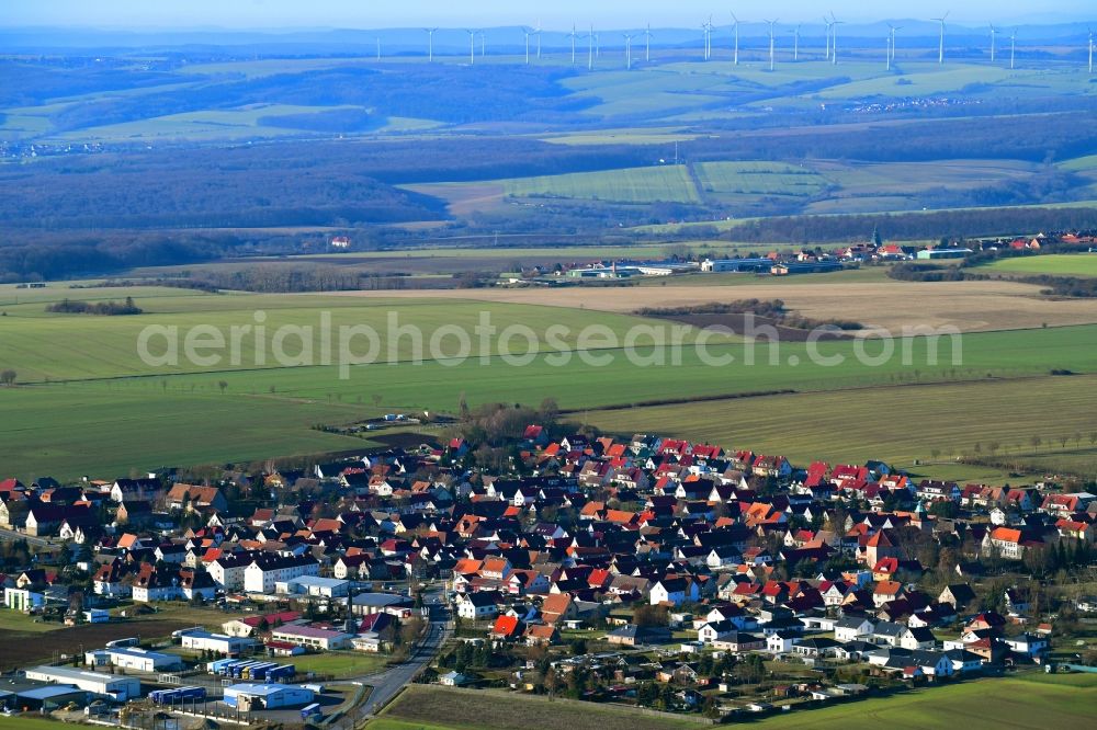 Aerial photograph Hüpstedt - Village view on the edge of agricultural fields and land in Huepstedt in the state Thuringia, Germany