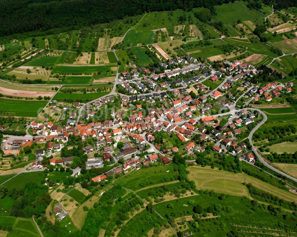 Aerial image Hößlinswart - Village view on the edge of agricultural fields and land in Hößlinswart in the state Baden-Wuerttemberg, Germany