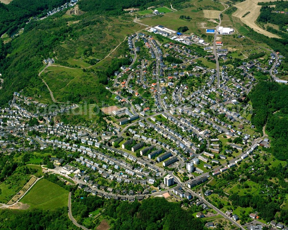 Aerial image Idar - Village view on the edge of agricultural fields and land in Idar in the state Rhineland-Palatinate, Germany