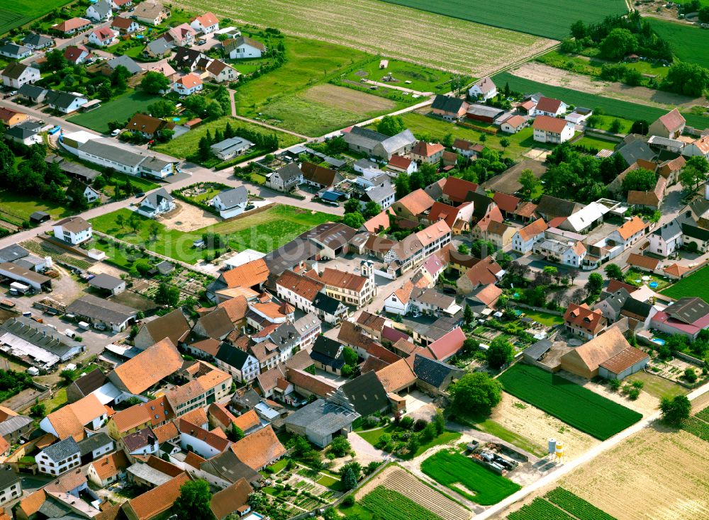 Aerial image Ilbesheim - Village view on the edge of agricultural fields and land in Ilbesheim in the state Rhineland-Palatinate, Germany