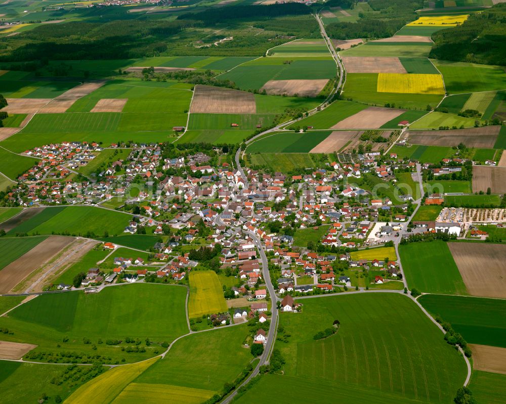 Aerial photograph Ingerkingen - Village view on the edge of agricultural fields and land in Ingerkingen in the state Baden-Wuerttemberg, Germany