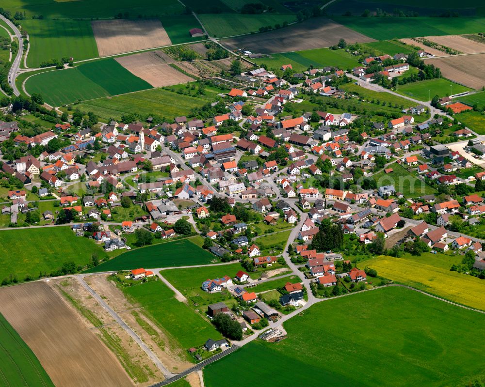 Aerial image Ingerkingen - Village view on the edge of agricultural fields and land in Ingerkingen in the state Baden-Wuerttemberg, Germany