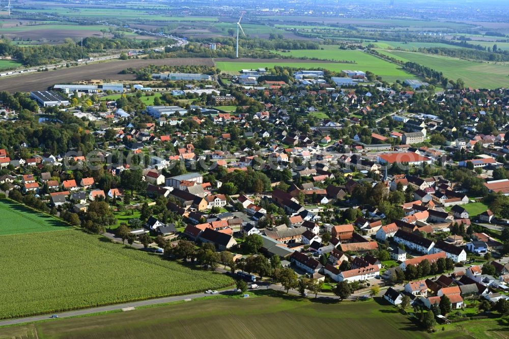 Aerial image Irxleben - Village view on the edge of agricultural fields and land in Irxleben in the state Saxony-Anhalt, Germany