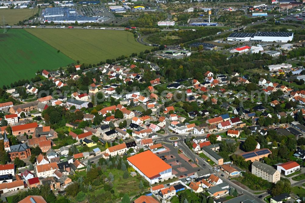 Irxleben from the bird's eye view: Village view on the edge of agricultural fields and land in Irxleben in the state Saxony-Anhalt, Germany