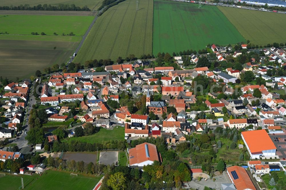 Aerial photograph Irxleben - Village view on the edge of agricultural fields and land in Irxleben in the state Saxony-Anhalt, Germany