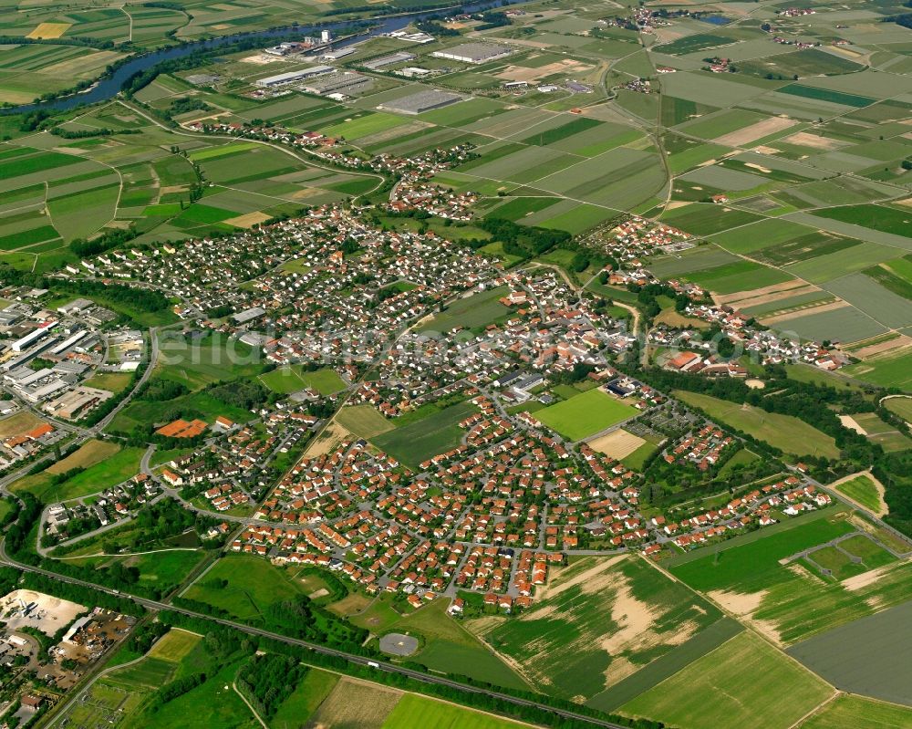 Ittling from the bird's eye view: Village view on the edge of agricultural fields and land in Ittling in the state Bavaria, Germany