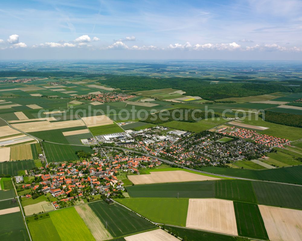 Jerstedt from the bird's eye view: Village view on the edge of agricultural fields and land in Jerstedt in the state Lower Saxony, Germany