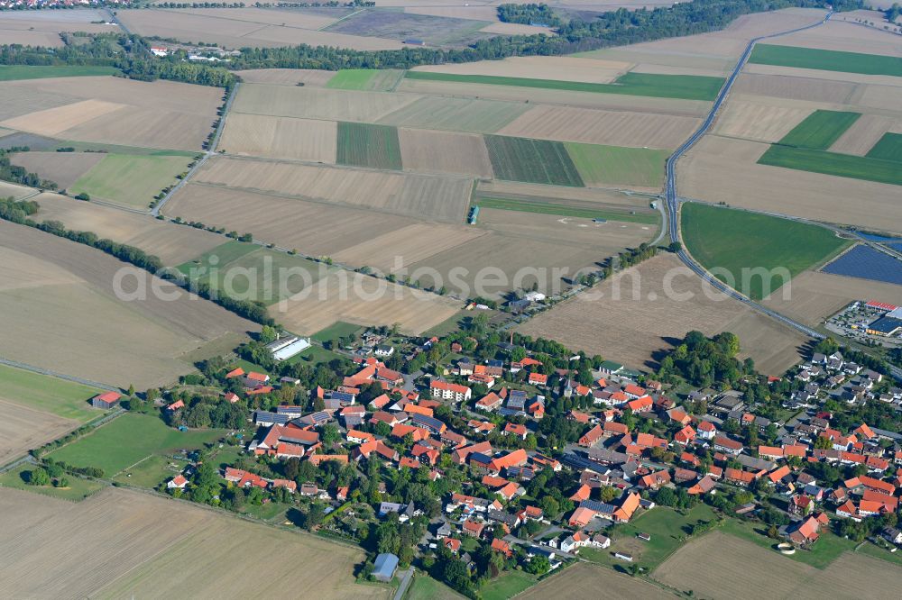 Aerial image Jerstedt - Village view on the edge of agricultural fields and land in Jerstedt in the state Lower Saxony, Germany