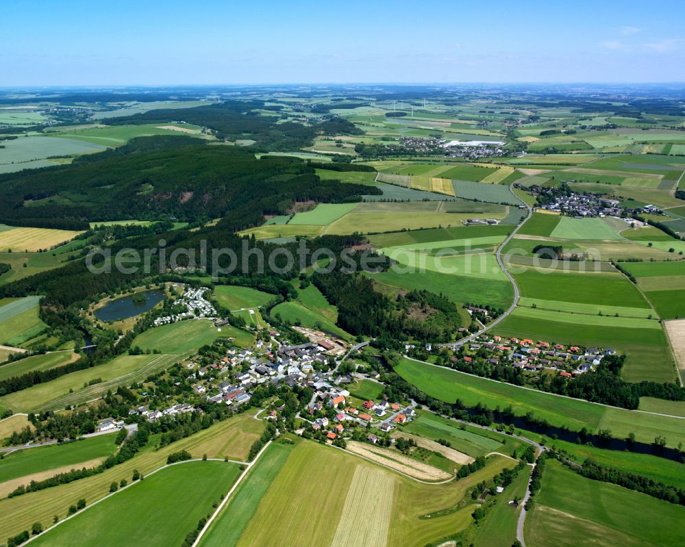 Joditz from the bird's eye view: Village view on the edge of agricultural fields and land in Joditz in the state Bavaria, Germany