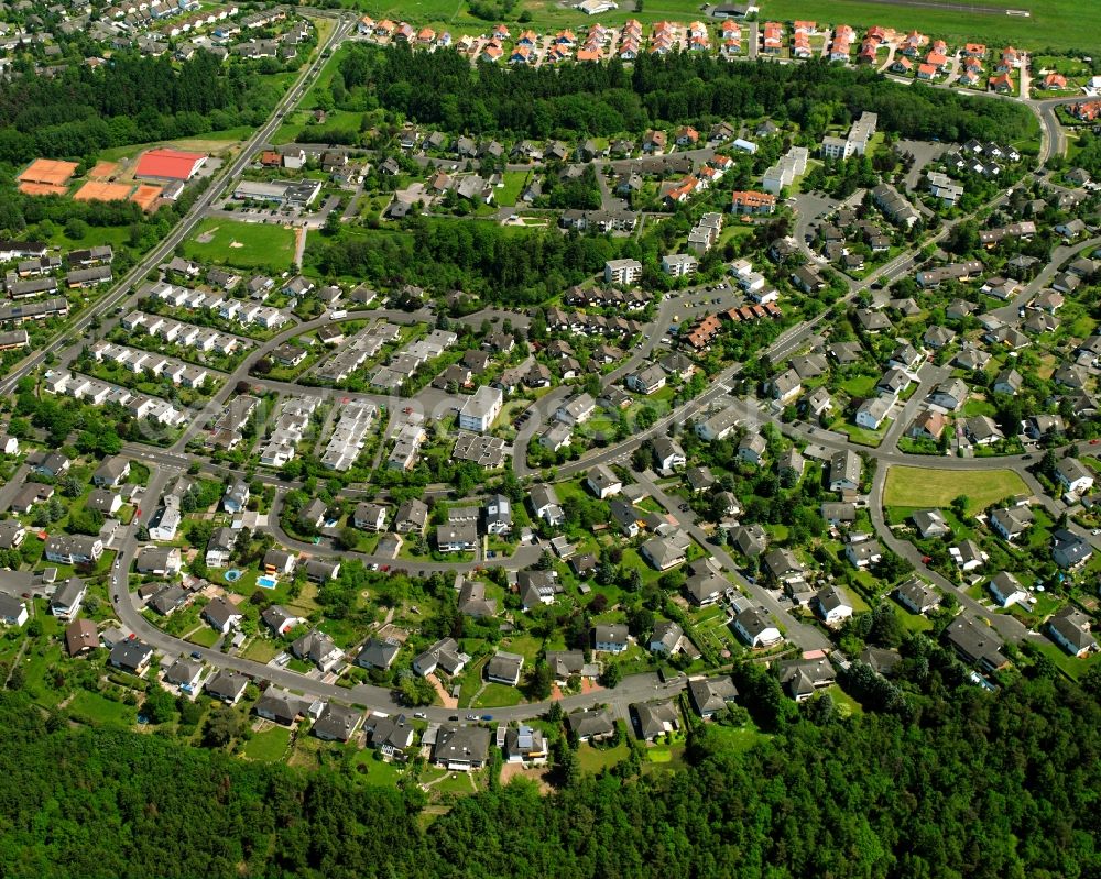 Johannesberg from above - Village view on the edge of agricultural fields and land in Johannesberg in the state Hesse, Germany