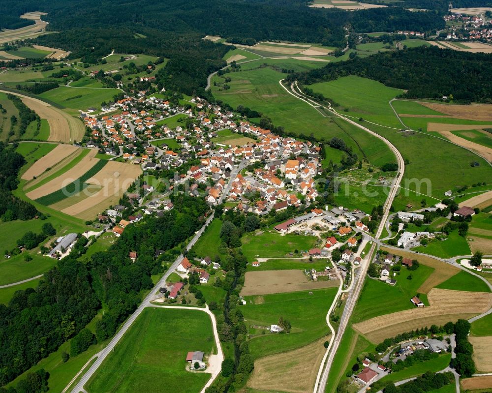 Aerial image Jungnau - Village view on the edge of agricultural fields and land in Jungnau in the state Baden-Wuerttemberg, Germany