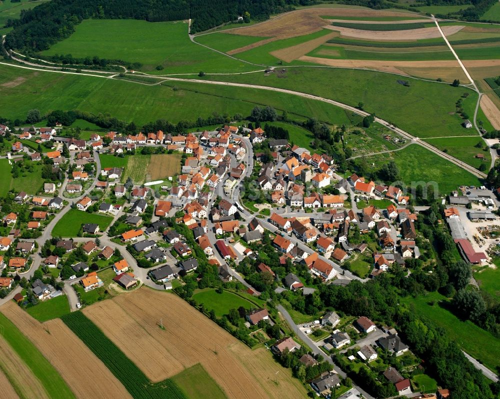 Jungnau from the bird's eye view: Village view on the edge of agricultural fields and land in Jungnau in the state Baden-Wuerttemberg, Germany