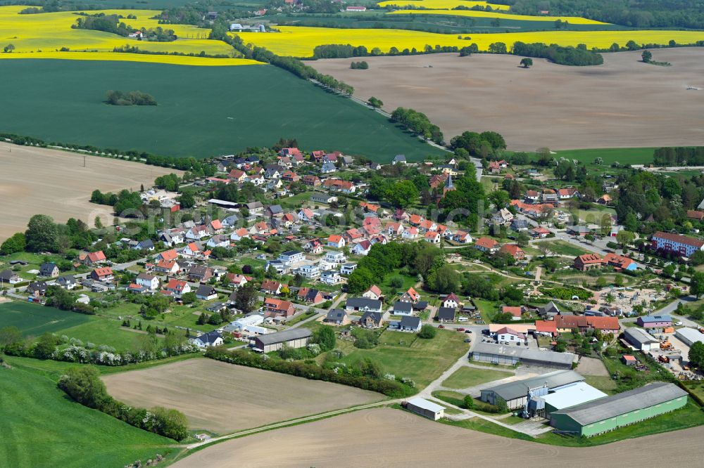 Aerial image Kalkhorst - Village view on the edge of agricultural fields and land in Kalkhorst in the state Mecklenburg - Western Pomerania, Germany