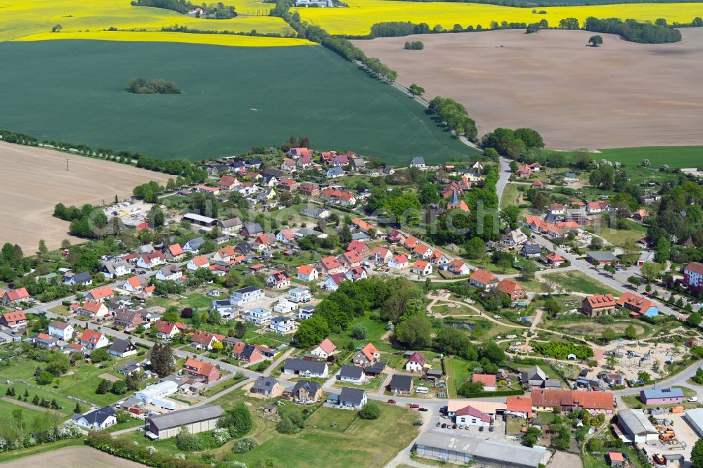 Kalkhorst from above - Village view on the edge of agricultural fields and land in Kalkhorst in the state Mecklenburg - Western Pomerania, Germany