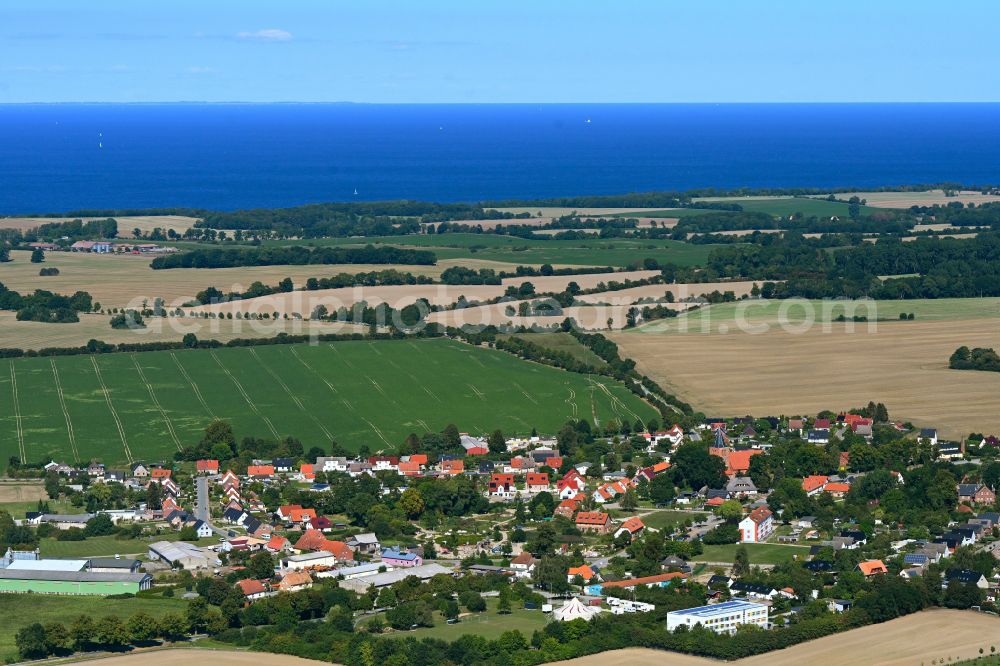 Aerial image Kalkhorst - Village view on the edge of agricultural fields and land in Kalkhorst in the state Mecklenburg - Western Pomerania, Germany