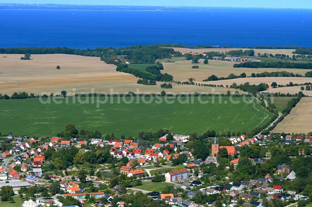 Kalkhorst from above - Village view on the edge of agricultural fields and land in Kalkhorst in the state Mecklenburg - Western Pomerania, Germany