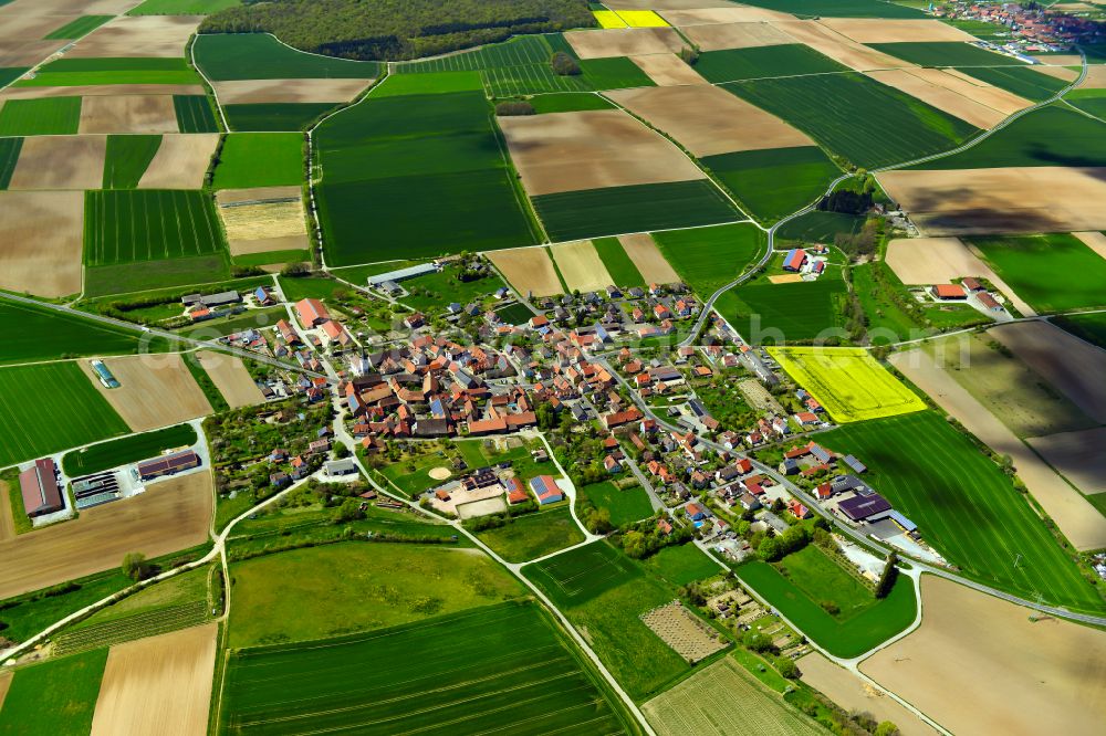 Kaltensondheim from above - Village view on the edge of agricultural fields and land in Kaltensondheim in the state Bavaria, Germany