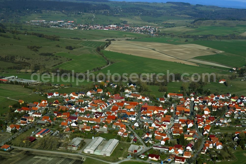 Aerial image Kaltenwestheim - View of the town on the edge of agricultural fields and usable areas in Kaltenwestheim in the Rhoen in the state Thuringia, Germany