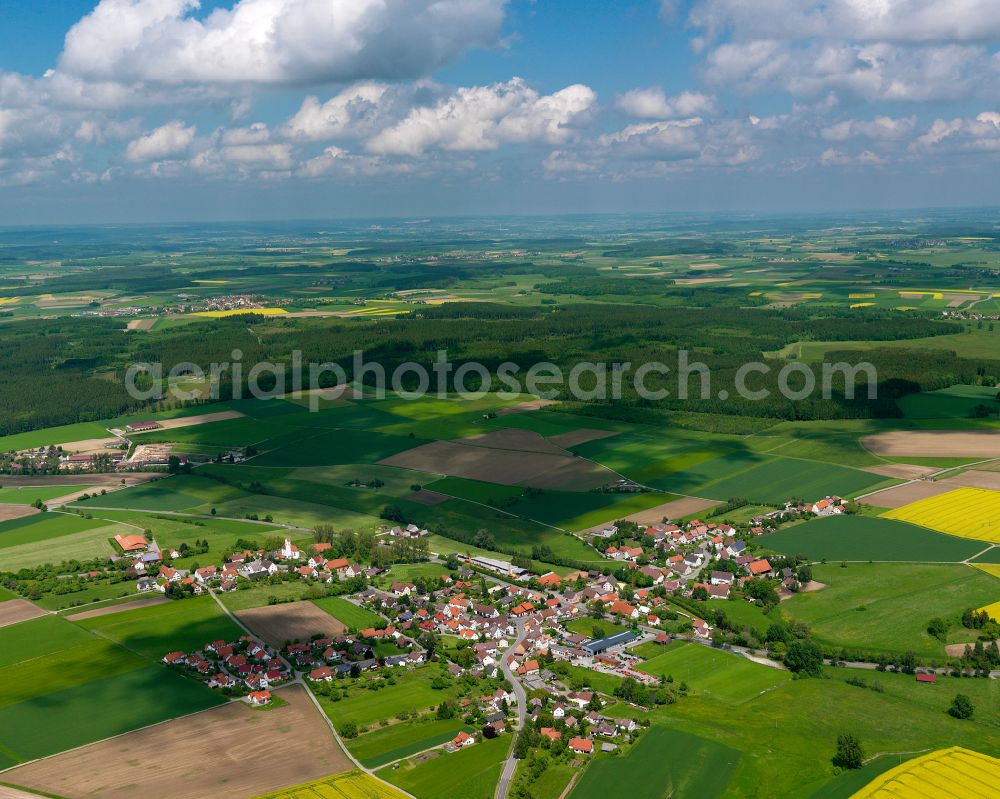 Aerial image Kanzach - Village view on the edge of agricultural fields and land in Kanzach in the state Baden-Wuerttemberg, Germany